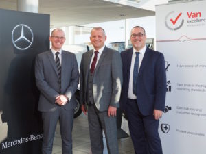 Andy Eccles of Mercedes-Benz Vans flanked by Northside Group fleet sales manager Darren Doleman, left, and Mark Cartwright of the FTA