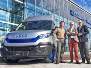 (L-R) Pierre Lahutte, Iveco brand president, Philippe Lambert, JV president BNP Paribas Leasing and Oddone Incisa, president of CNH Industrial Finance Services.