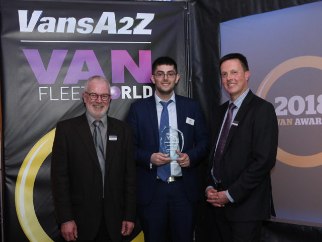 Cameron Javid picks up the award for Best Van Innovation, with Neil McIntee (left) and Dan Gilkes (right)