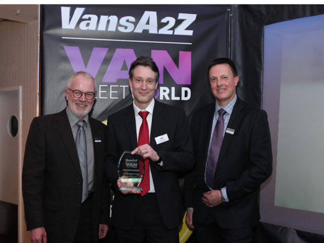 Iain Brooks picks up the award for Best Medium Panel Van, with Neil McIntee (left) and Dan Gilkes (right)