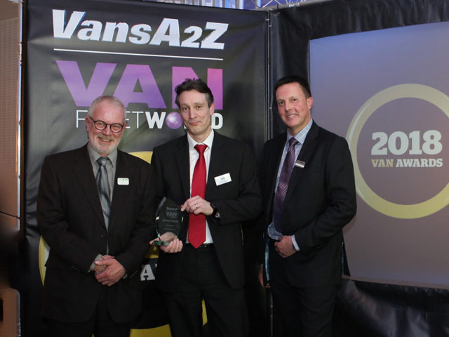 Iain Brooks picks up the award for Best Small Van, with Neil McIntee (left) and Dan Gilkes (right)