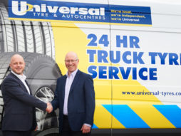 Jeremy Coleman from Mobileye (left) with Andrew Wright from Universal Tyres.