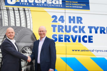 Jeremy Coleman from Mobileye (left) with Andrew Wright from Universal Tyres.