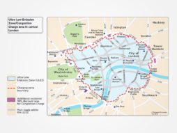The Ultra-Low Emission Zone covers central London initially, before expanding to include areas bounded by the North and South Circulars in 2021