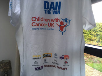 Dan's running shirt features many well-known sponsors