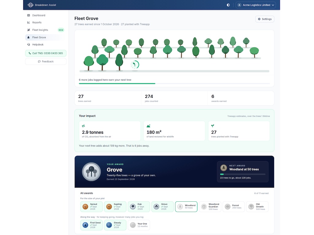 TNS 365 launches ‘Fleet Grove’ to turn vehicle breakdowns into trees